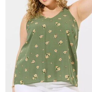 Torrid Challis Stitch Detail Tank- Size 00-  Jumbo spaced florals olivine